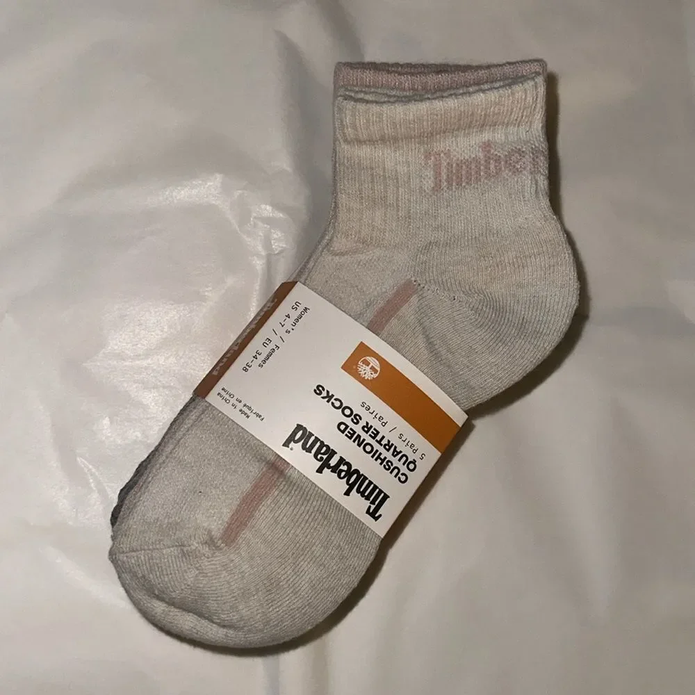 Timberland Ivory Gray Heather Aerated Half Cushioned Cotton Blend Socks 5 pack